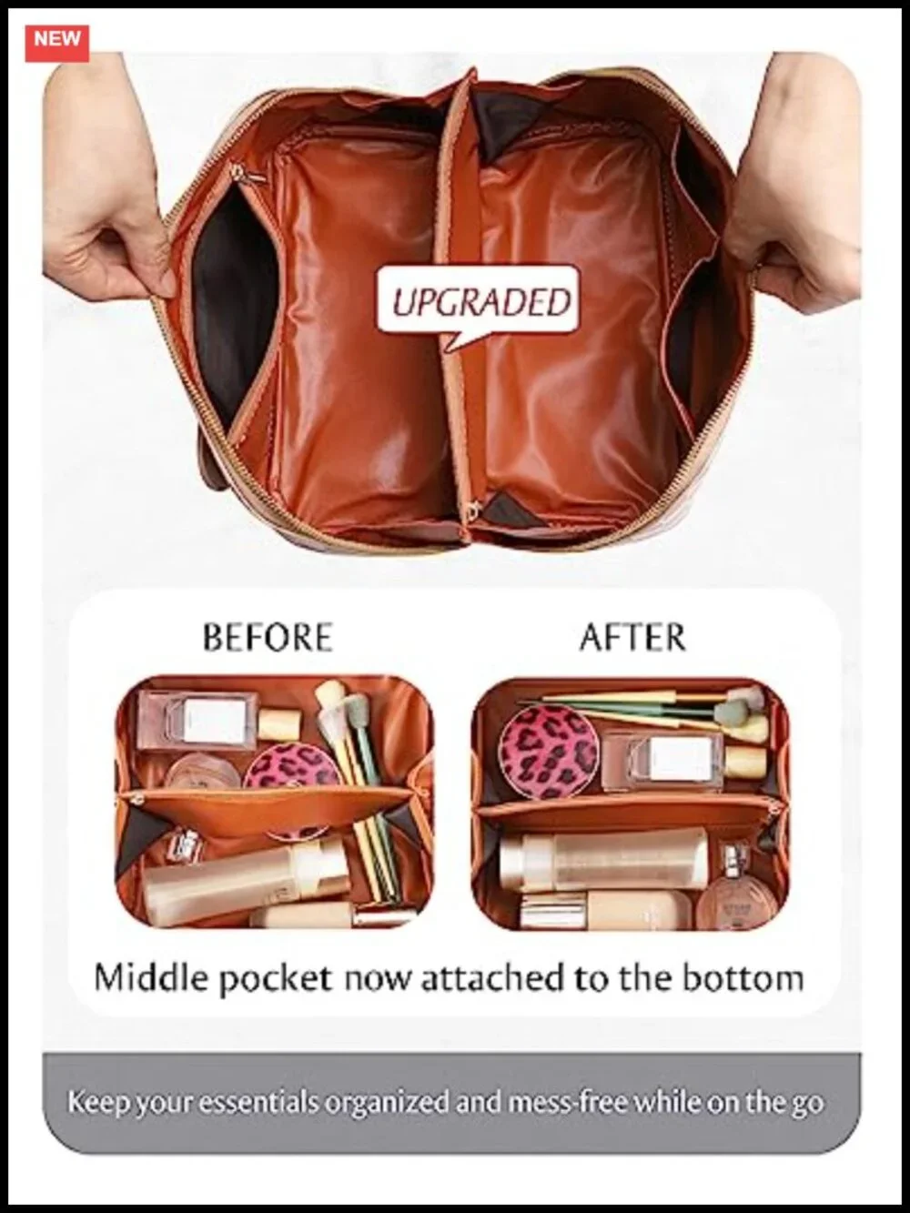 Large Capacity Travel Makeup Bag Waterproof PU Leather Checkered Toiletry